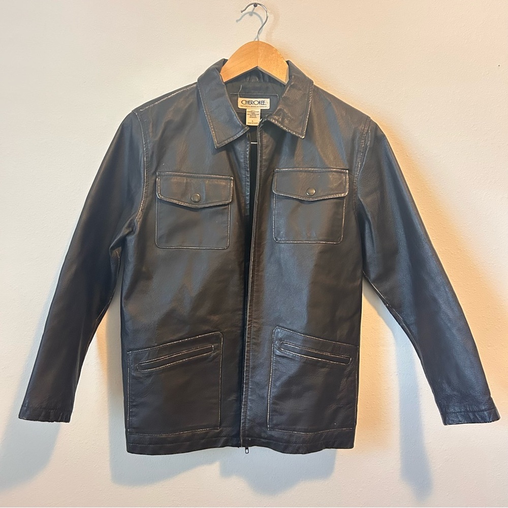 Vintage Cherokee Women’s Large Distressed Brown Zip Up Collar Jacket